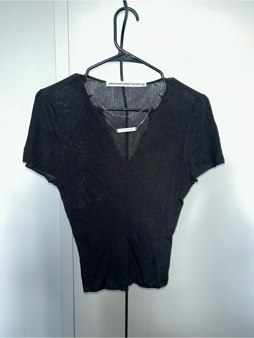 Alexander Wang Black Short Sleeve V-Neck Knit Tee